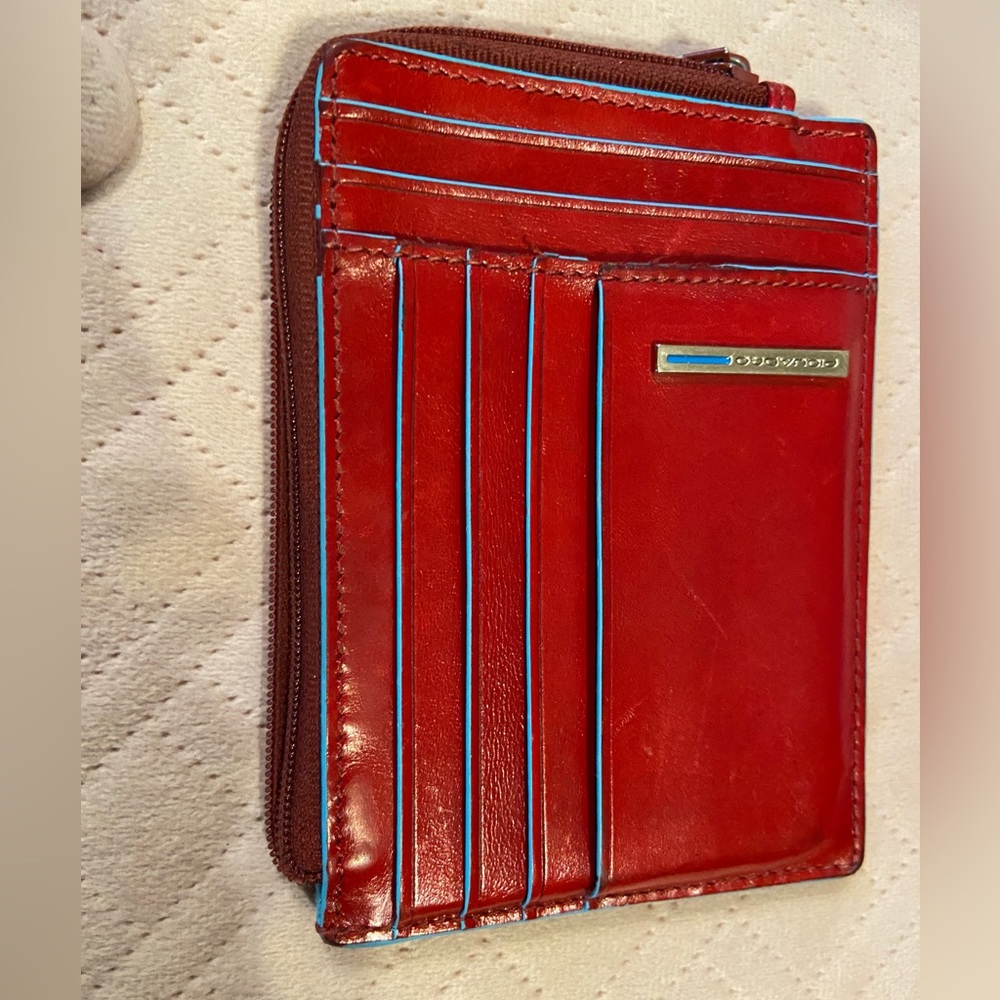 Piquadro red leather card/change/key wallet